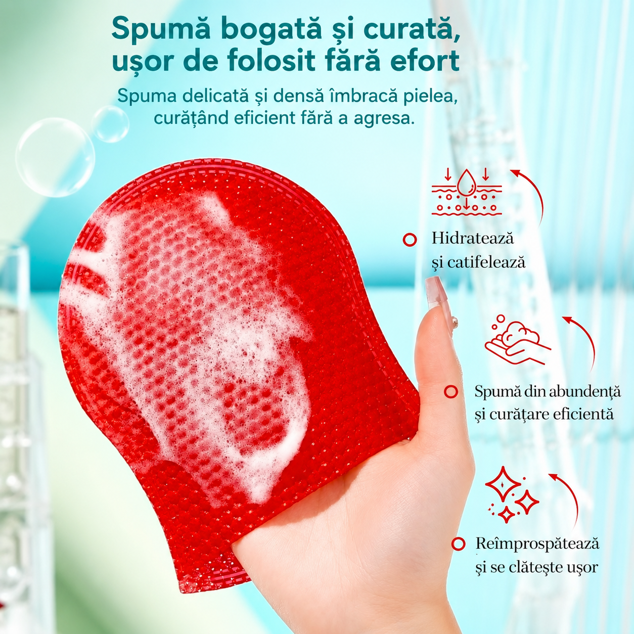 FoamGlow™ – Mănușă exfoliantă cu spumă activă pentru corp (Set 5 bucăți)